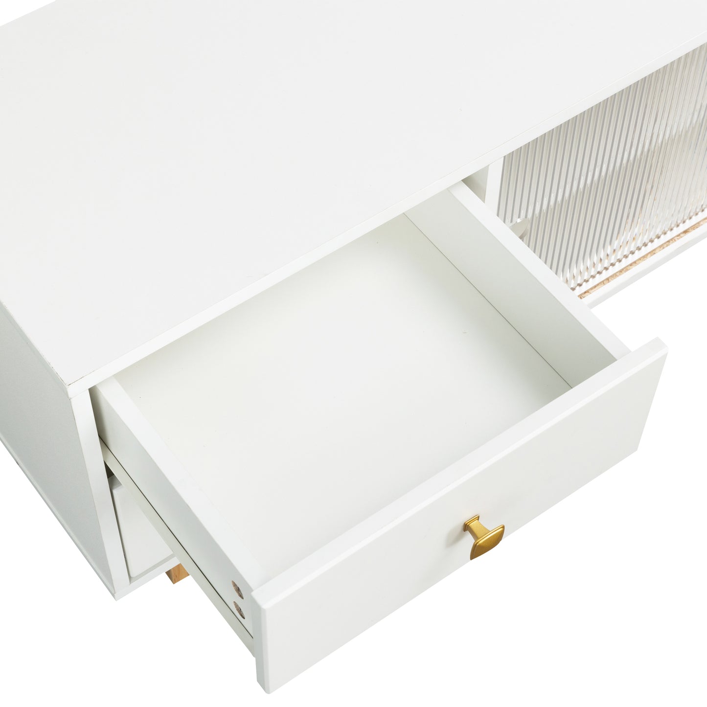 White Entertainment Stand with LED Light, Sliding Door, and Storage Drawers