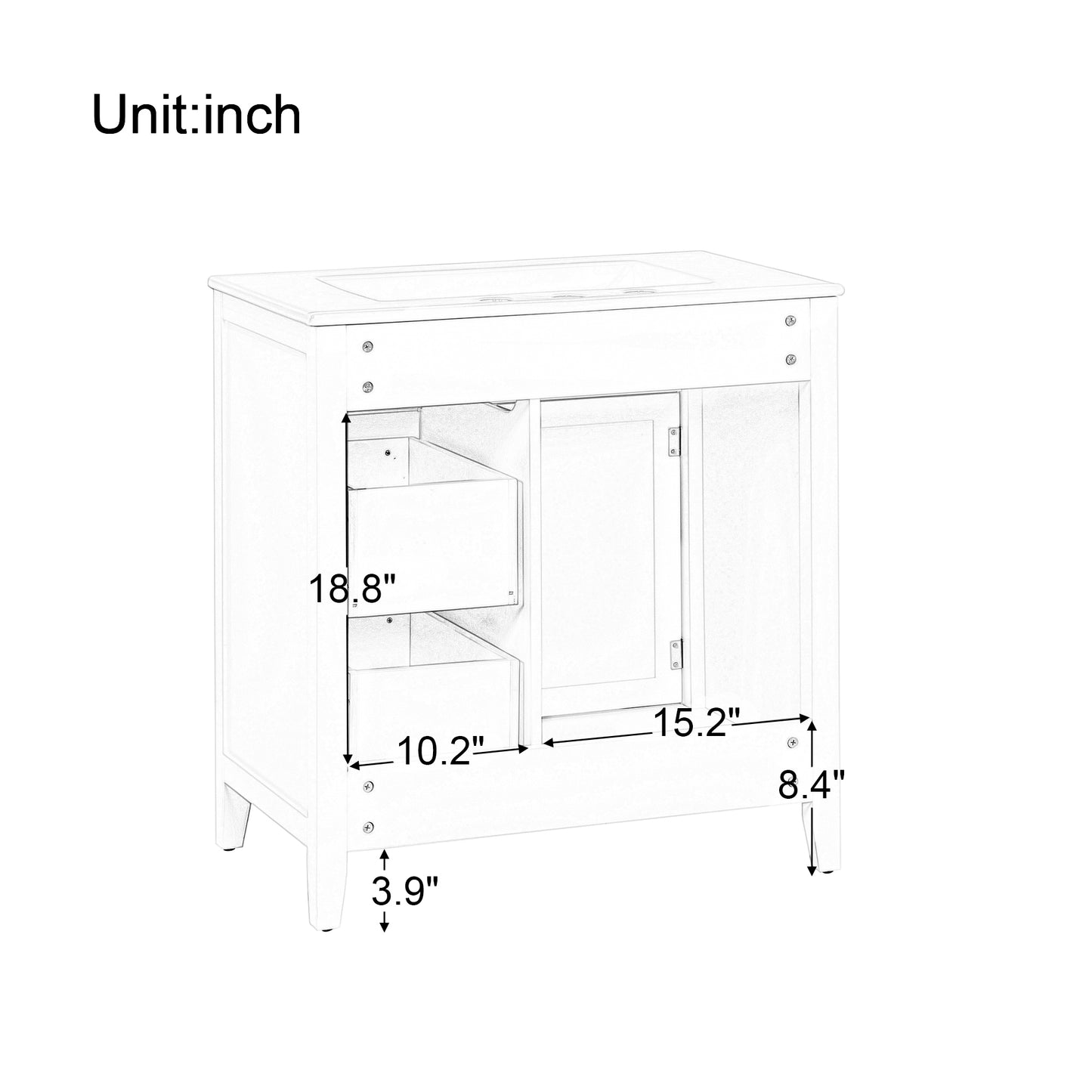 30" Bathroom Vanity with Sink Top, Bathroom Vanity Cabinet with Door and Two Drawers, Solid Wood Frame, One Package, Green