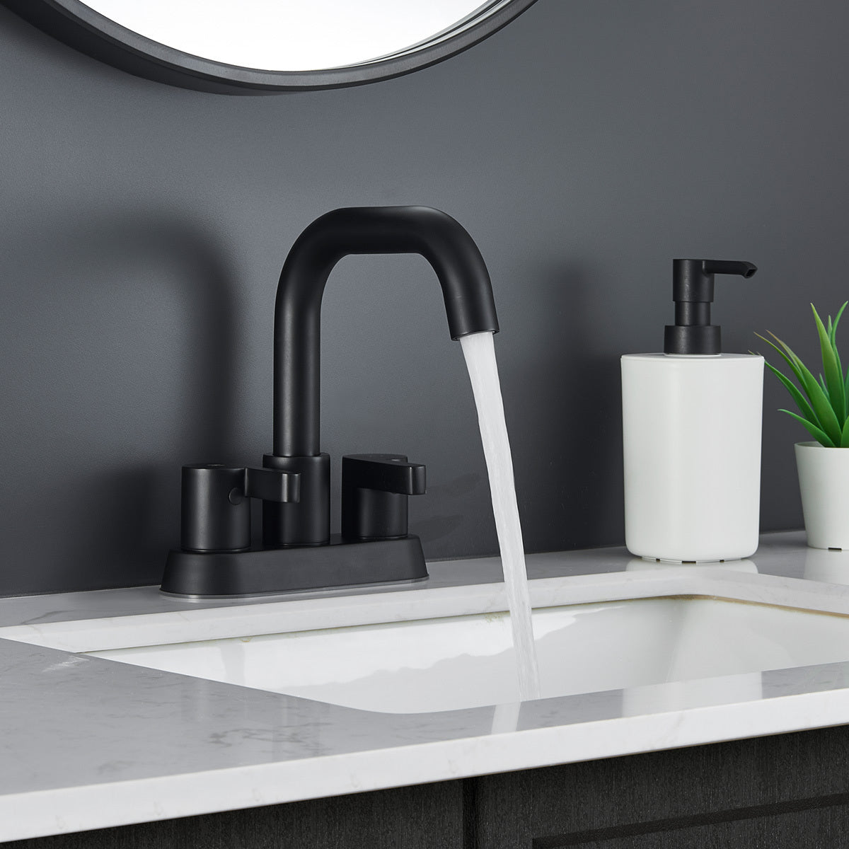 Matte Black Bathroom Faucet with 2 Handles and Pop Up Drain