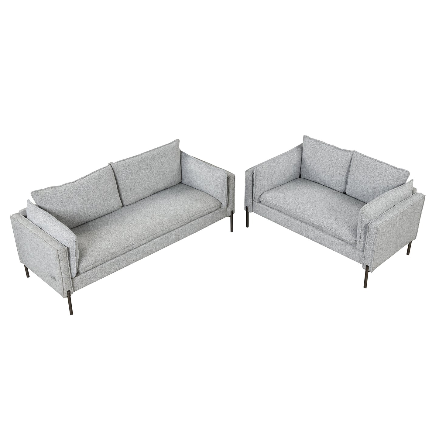 Modern Linen Fabric Upholstered Loveseat and 3-Seat Couch Set with USB Charging Ports