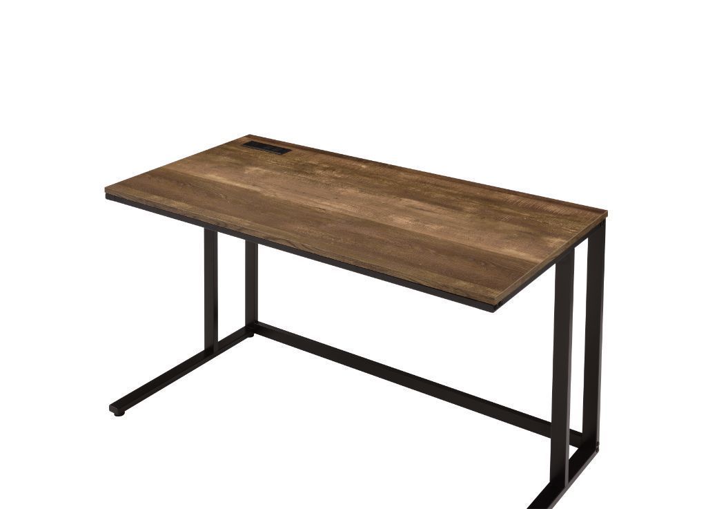 Tyrese Modern Desk with USB Port, Walnut & Black Finish