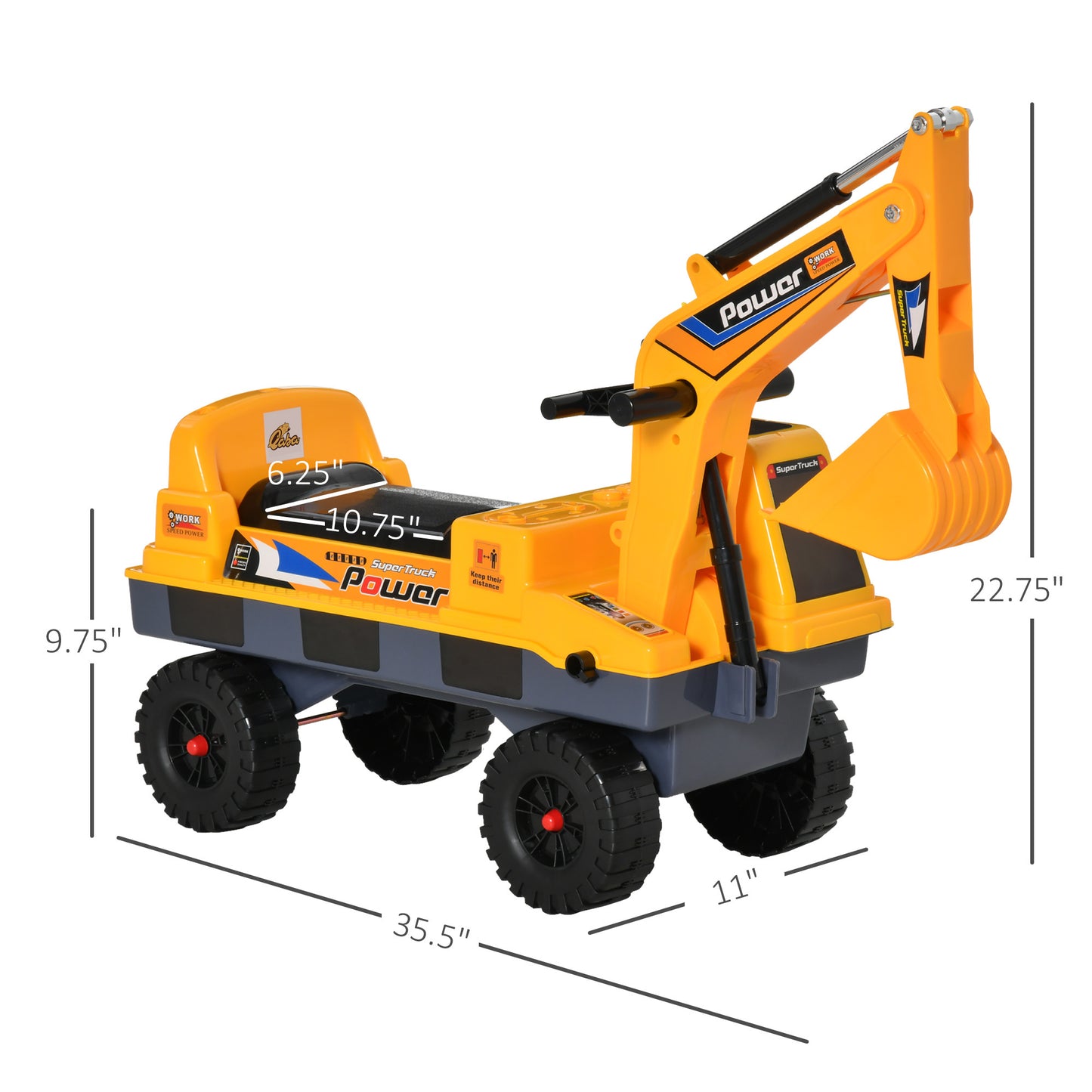 No Power 2 in 1 Ride On Excavator with Helmet and Claw, Construction Truck Set, Multi-Functional Digger with Storage, Light and Music, Yellow