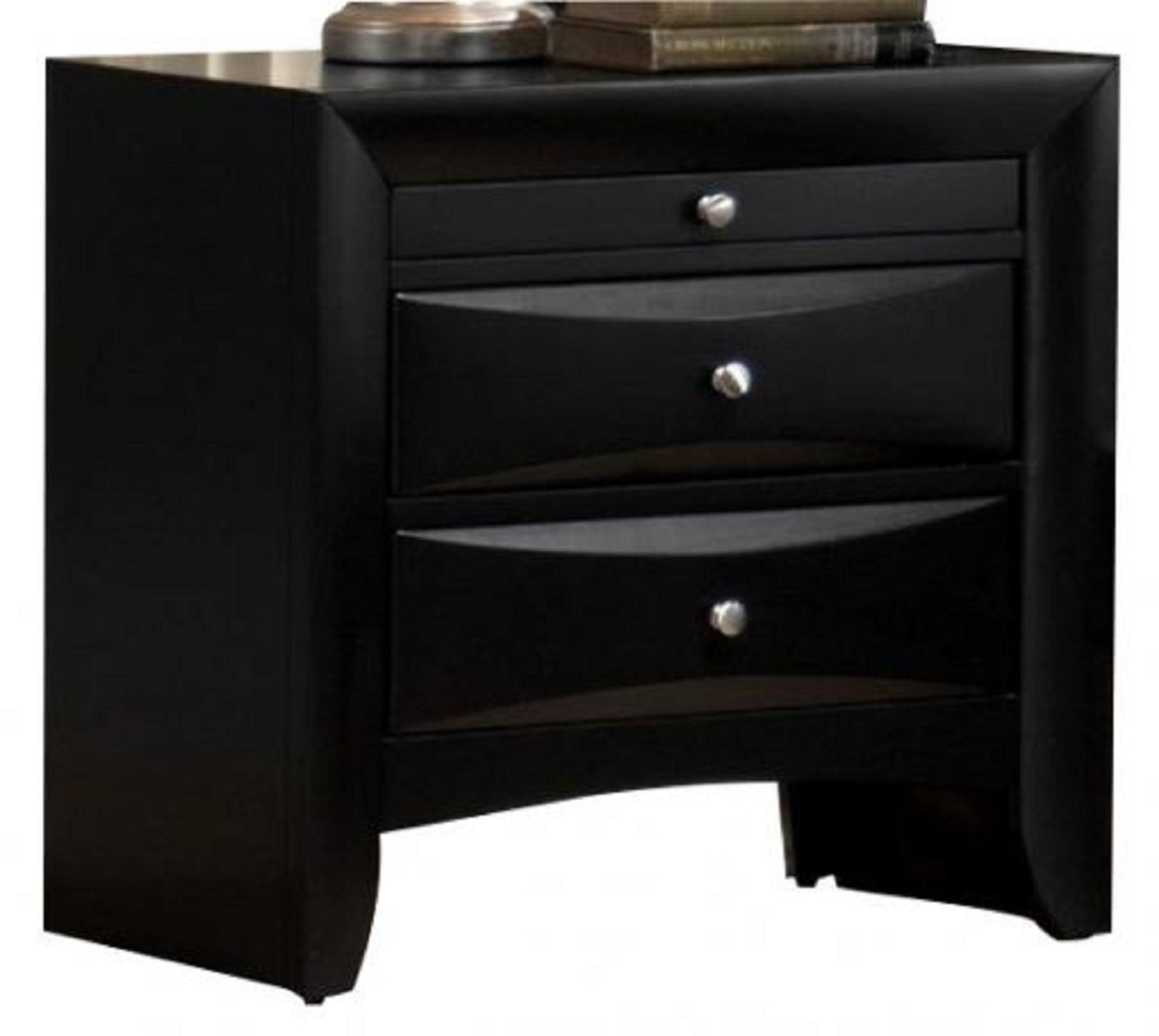 1Pc Contemporary 2 Drawer Nightstand End Table Jewelry Tray Black Finish Solid Wood Wooden Bedroom Furniture