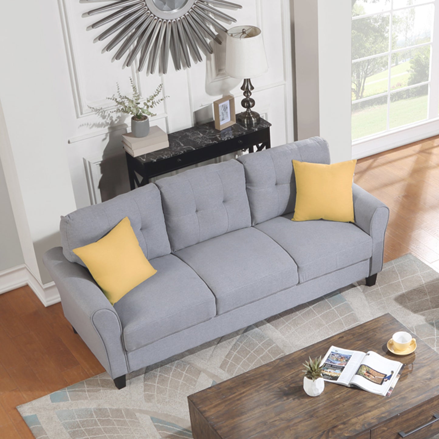 Contemporary 79.9 Light Grey-Blue Linen Sofa for Modern Living Rooms or Offices