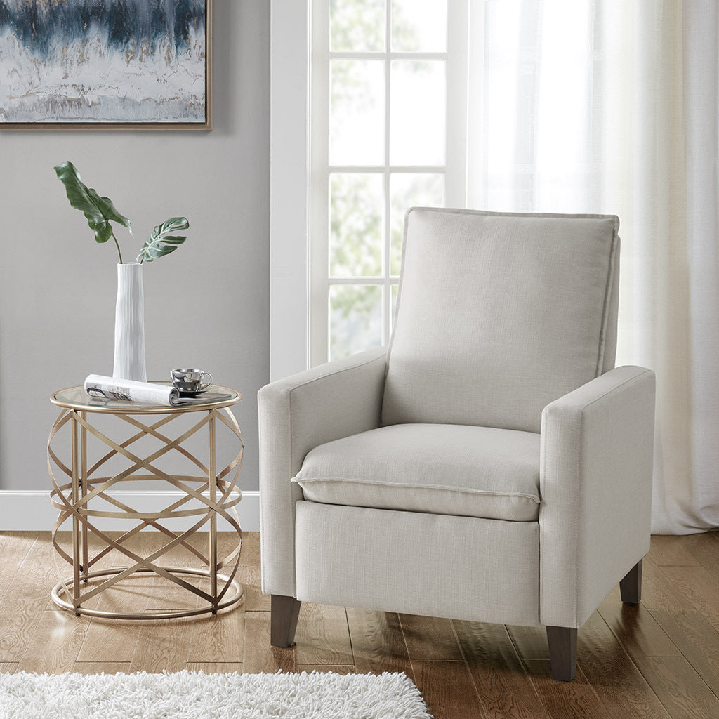 Sleek Ivory Upholstered High Back Recliner with Manual Push Back