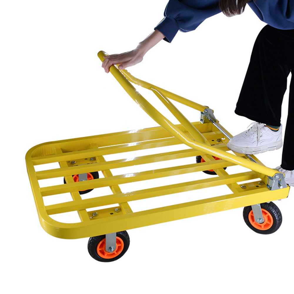 1320 lb. Capacity Steel Push Hand Truck Heavy Duty Dolly Folding Foldable Moving Warehouse Platform Cart in Yellow