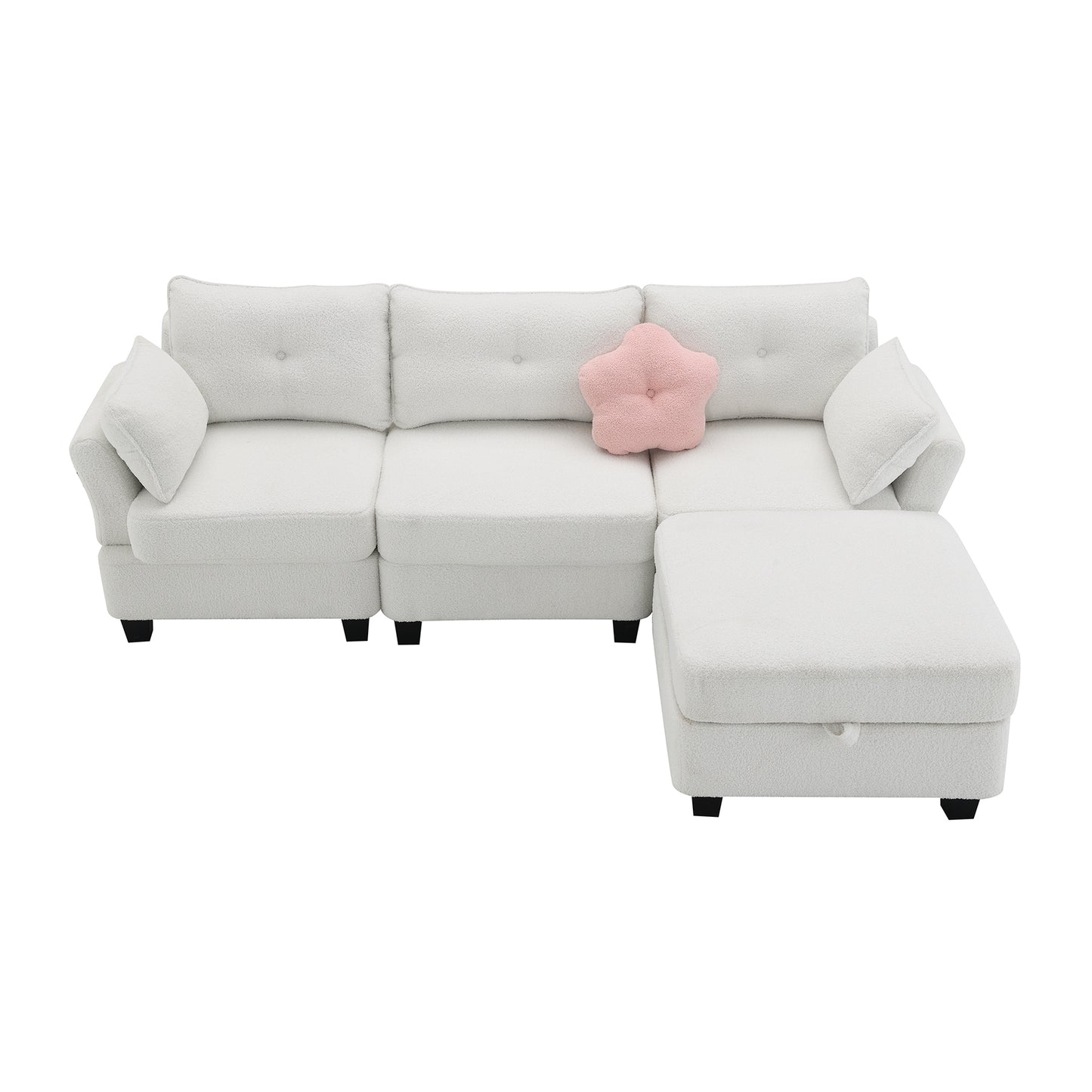 Luxurious Modern Teddy Velvet L-Shaped Sectional Sofa with Charging Ports and Storage Ottoman