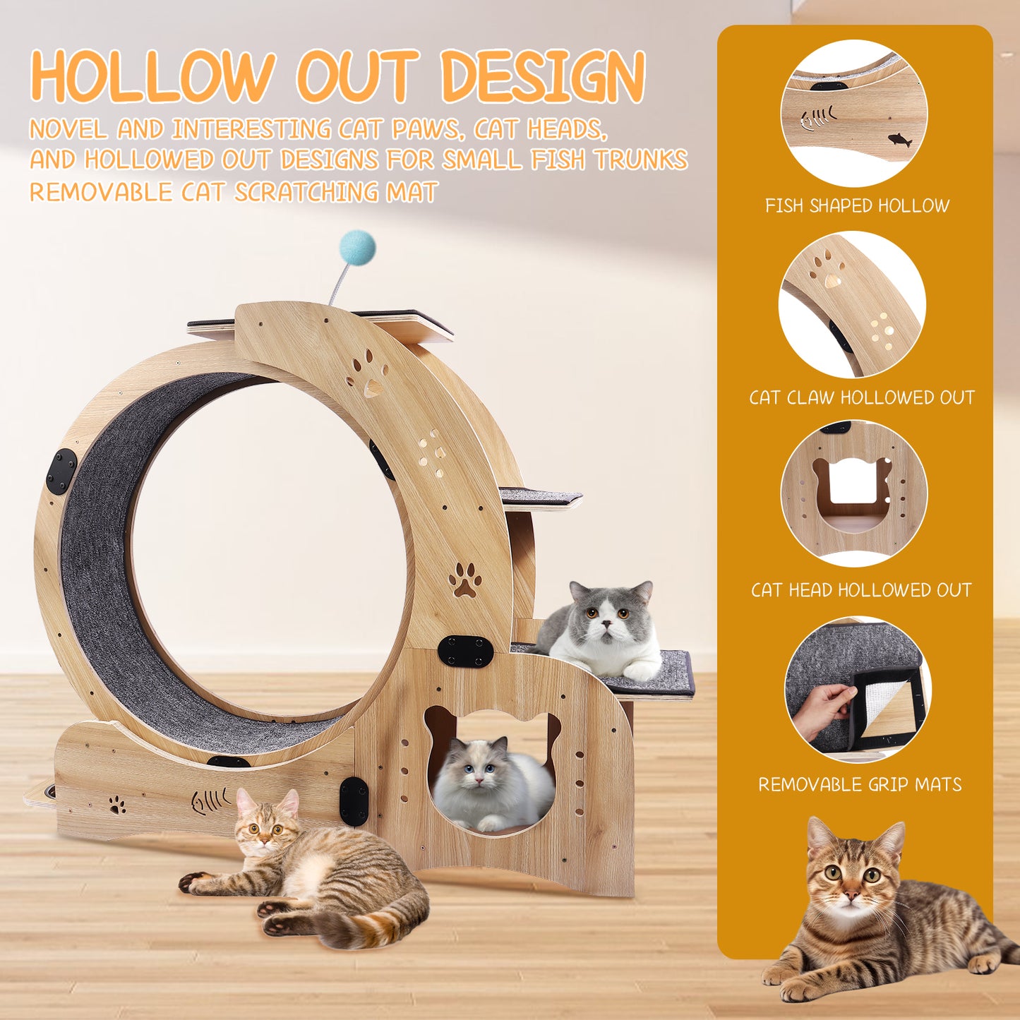 Cat Wheel 4-in-1 Cat Exercise Wheel,Upgraded Cat Wheel Exerciser for Indoor Cats,Large Cat Treadmill,Cat Running Wheel with Silent Wheel,Cat Walking Wheel Cat Furniture Cat Toys