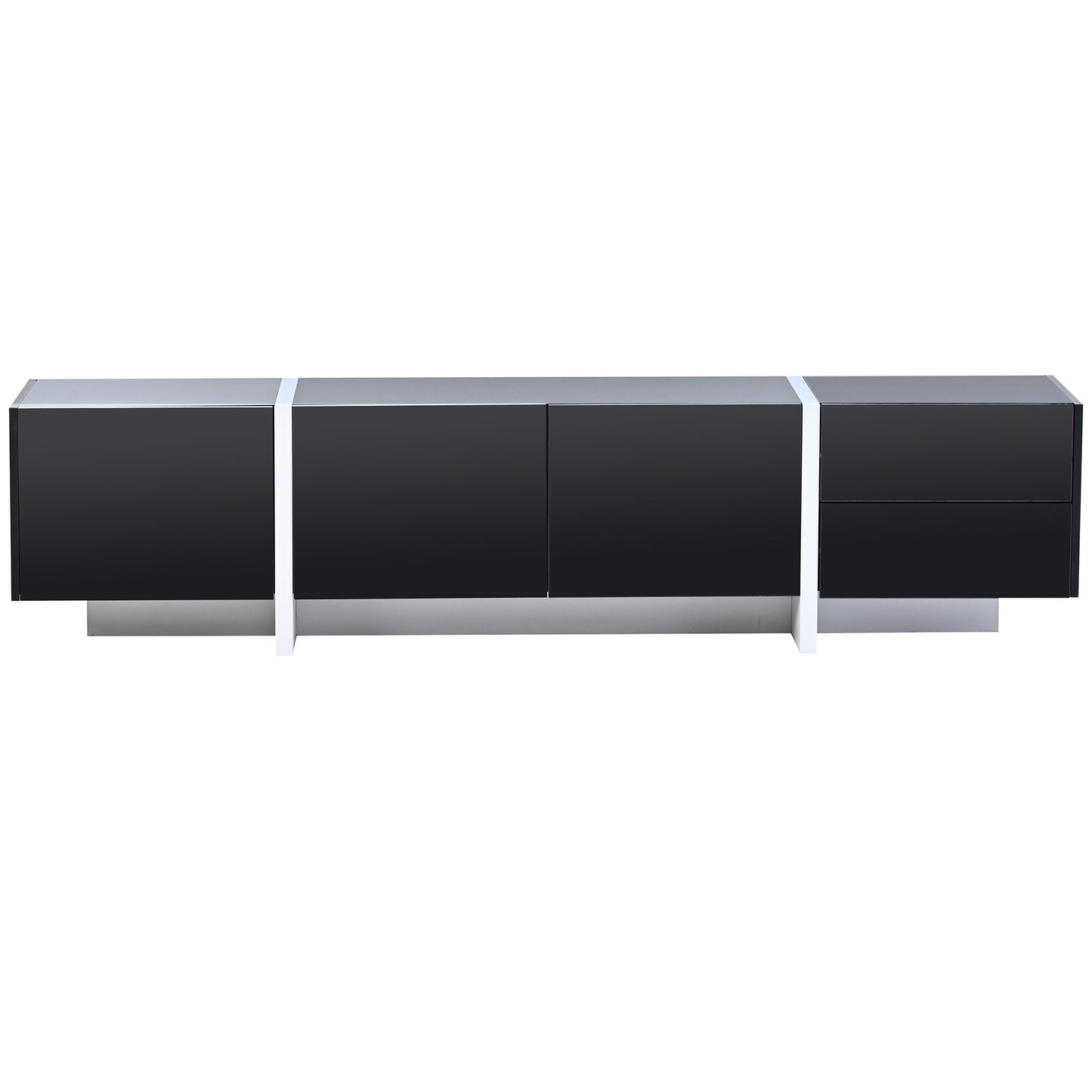 Contemporary High Gloss Black and White TV Stand with Ample Storage for TVs Up To 80