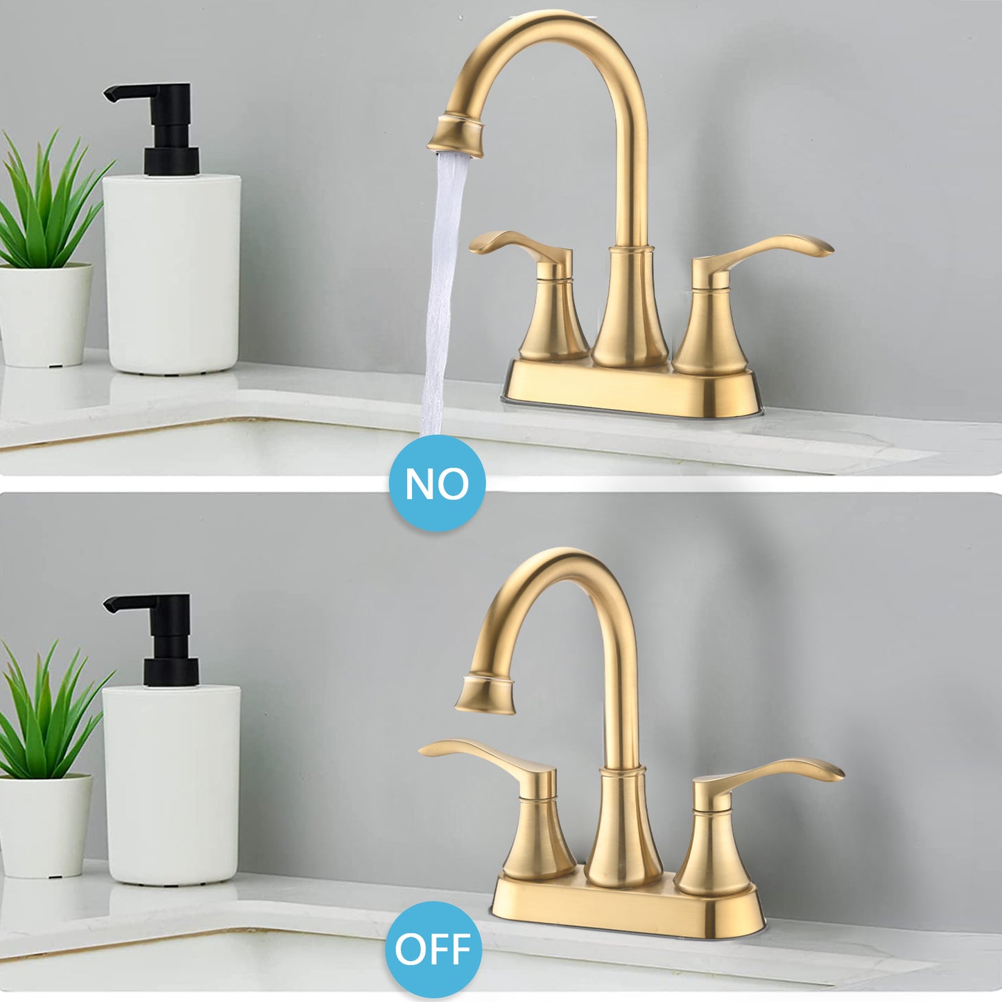 Swivel Spout 4 Centerset Bathroom Faucet - Brushed Gold with Pop Up Drain