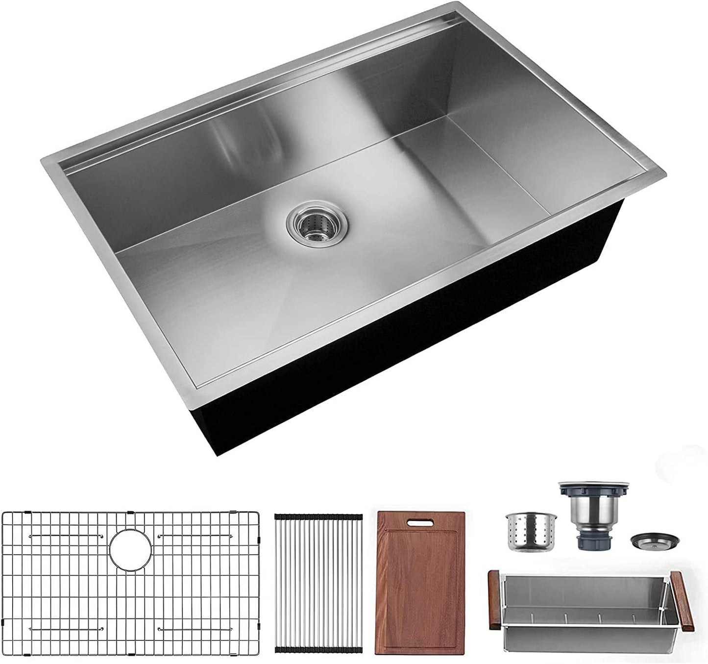 Deep Single Bowl Stainless Steel Undermount Kitchen Sink with Workstation Design