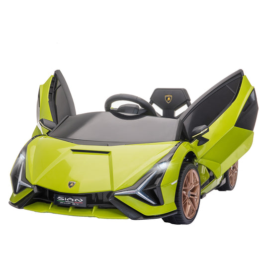 Aosom Lamborghini SIAN Licensed Kids Ride On Car, 12V Battery Powered Electric Sports Car Toy with Remote Control, Horn, Music, & Headlights for 3-5 Years Old， Green