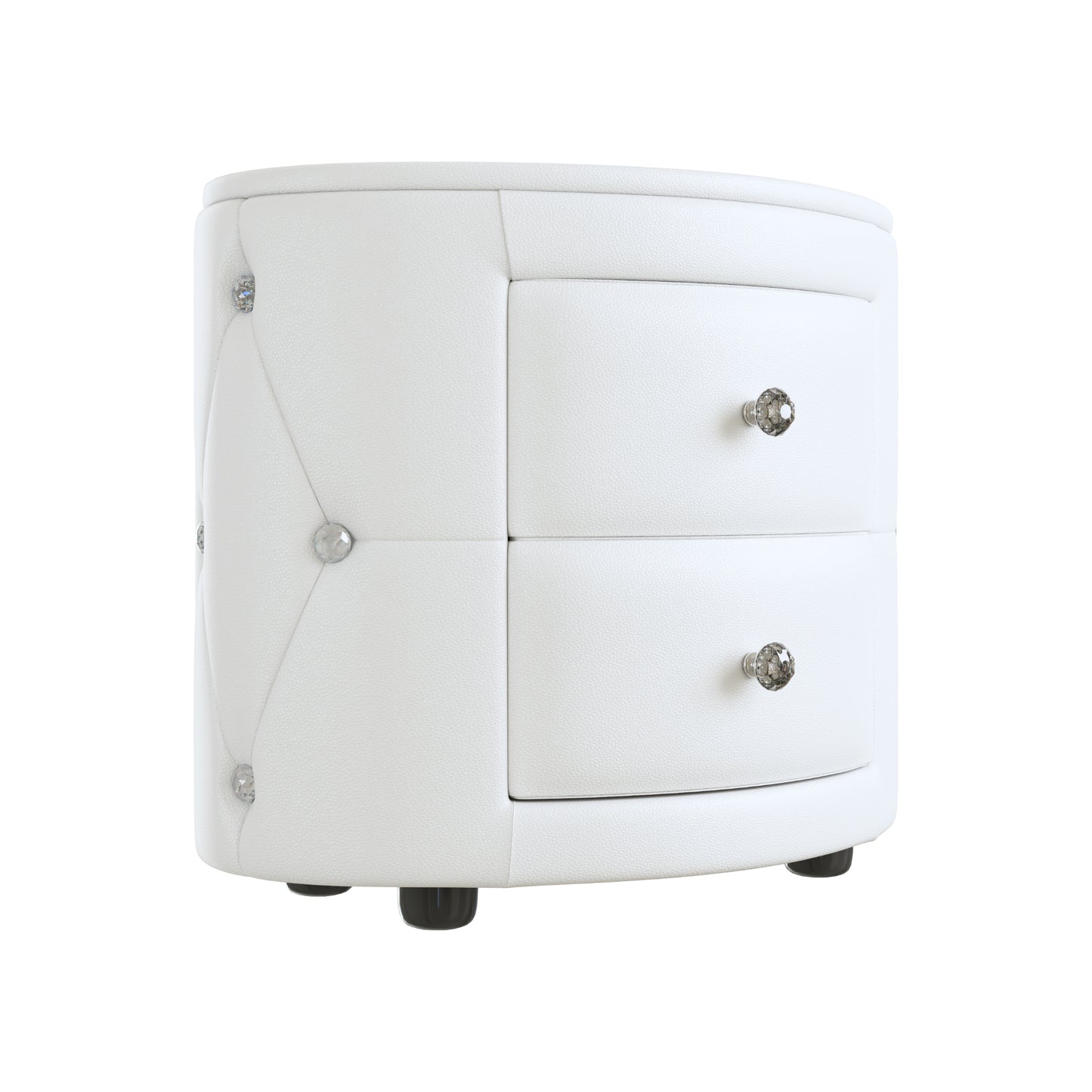 Elegant PU Nightstand with 2 Drawers and Crystal Handle,Fully Assembled Except Legs&Handles,Storage Bedside Table - White