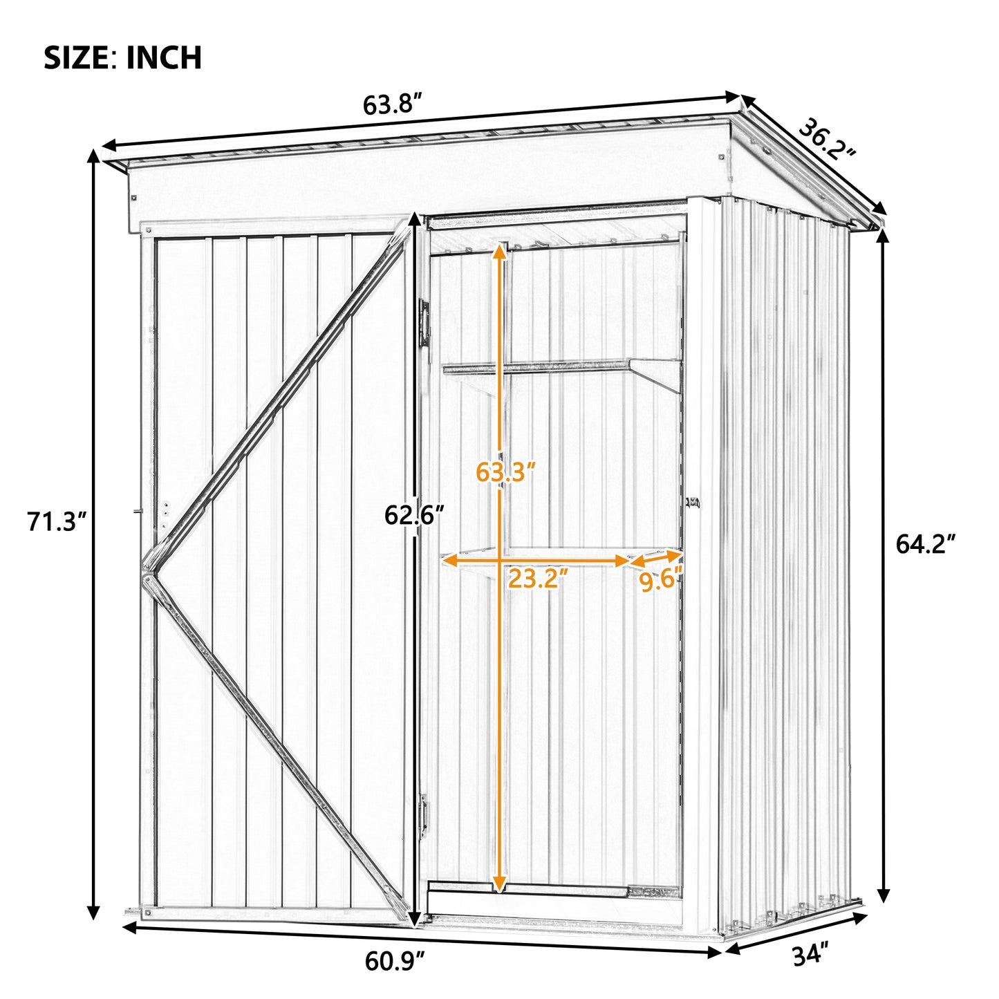 Patio 5ft Wx3ft. L Garden Shed, Metal Lean-to Storage Shed with Adjustable Shelf and Lockable Door, Tool Cabinet for Backyard, Lawn, Garden, Brown