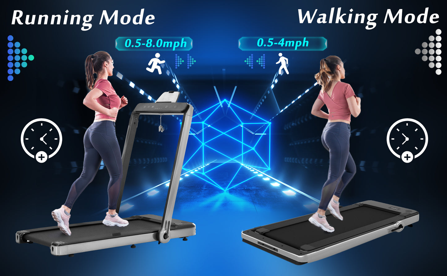 Folding Treadmill, Installation-Free Under Desk Electric Treadmill 2.5HP, with Bluetooth APP and speaker, Remote Control, Display, Walking Jogging Running Machine Fitness Equipment for Home Gym Office