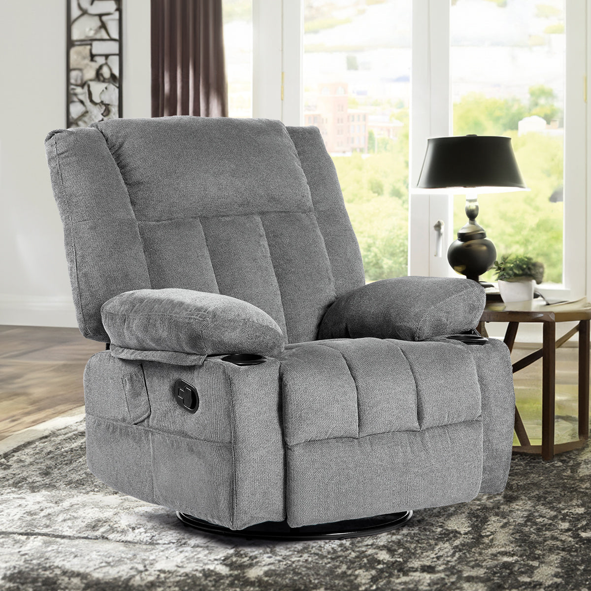 Massage Recliner Chair with Heating, Swivel, and Storage