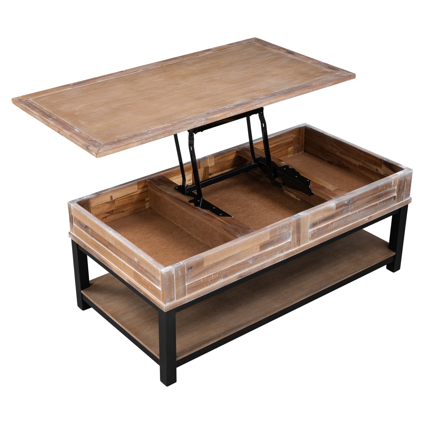 Elegant Lift Top Coffee Table with Storage Shelf - Brown Acacia Blend