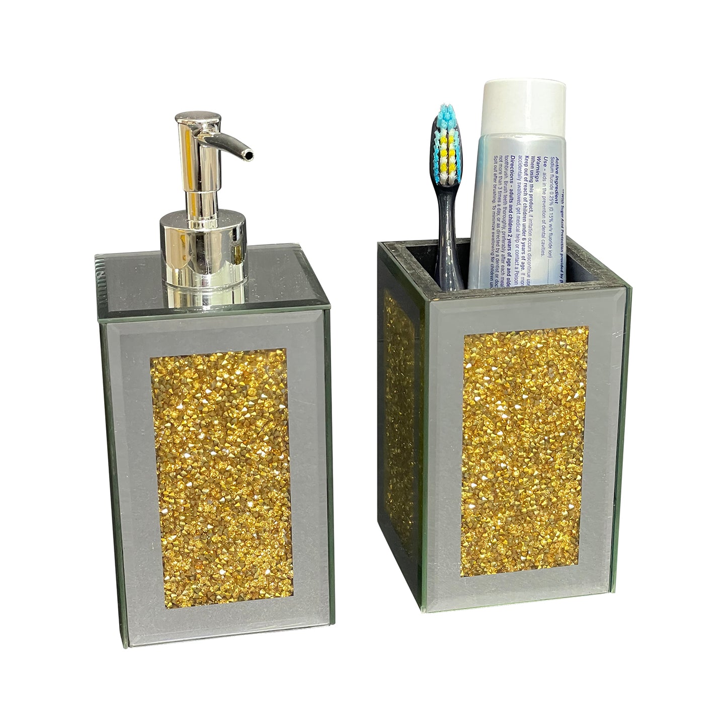 Ambrose Luxury Glass Soap Dispenser and Toothbrush Holder Set