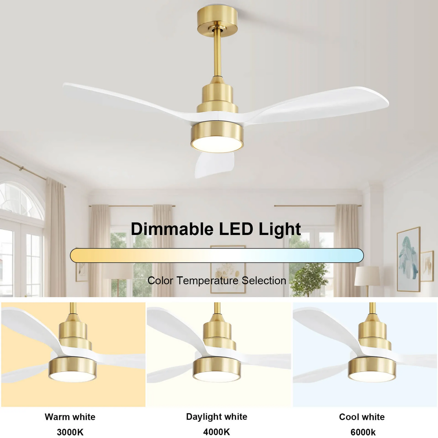 48 Inch Contemporary Ceiling Fan With Energy-Efficient DC Motor Noiseless Operation and Remote Control