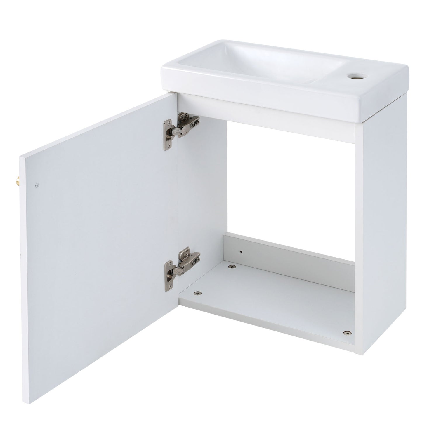 Contemporary 16" White Wall-Mounted Bathroom Vanity Combo Cabinet with Ceramic Basin - Ideal for Small Bathrooms