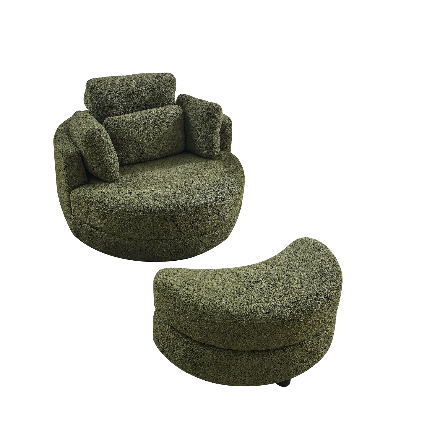 Oversized Swivel Chair with Ottoman and Pillows