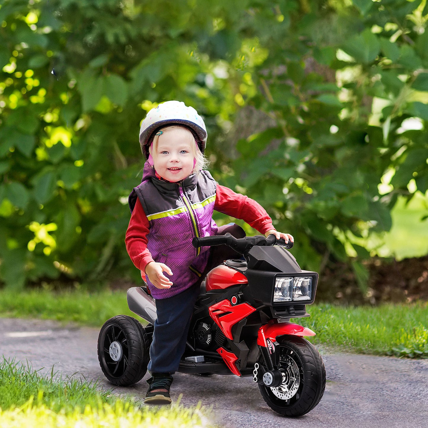 6V Kids Motorcycle Toddler Ride-on Toy, High-Traction Battery-Operated Mini Electric Motorbike with Forward/Reverse Switch, Music, Headlights, Horn, Red