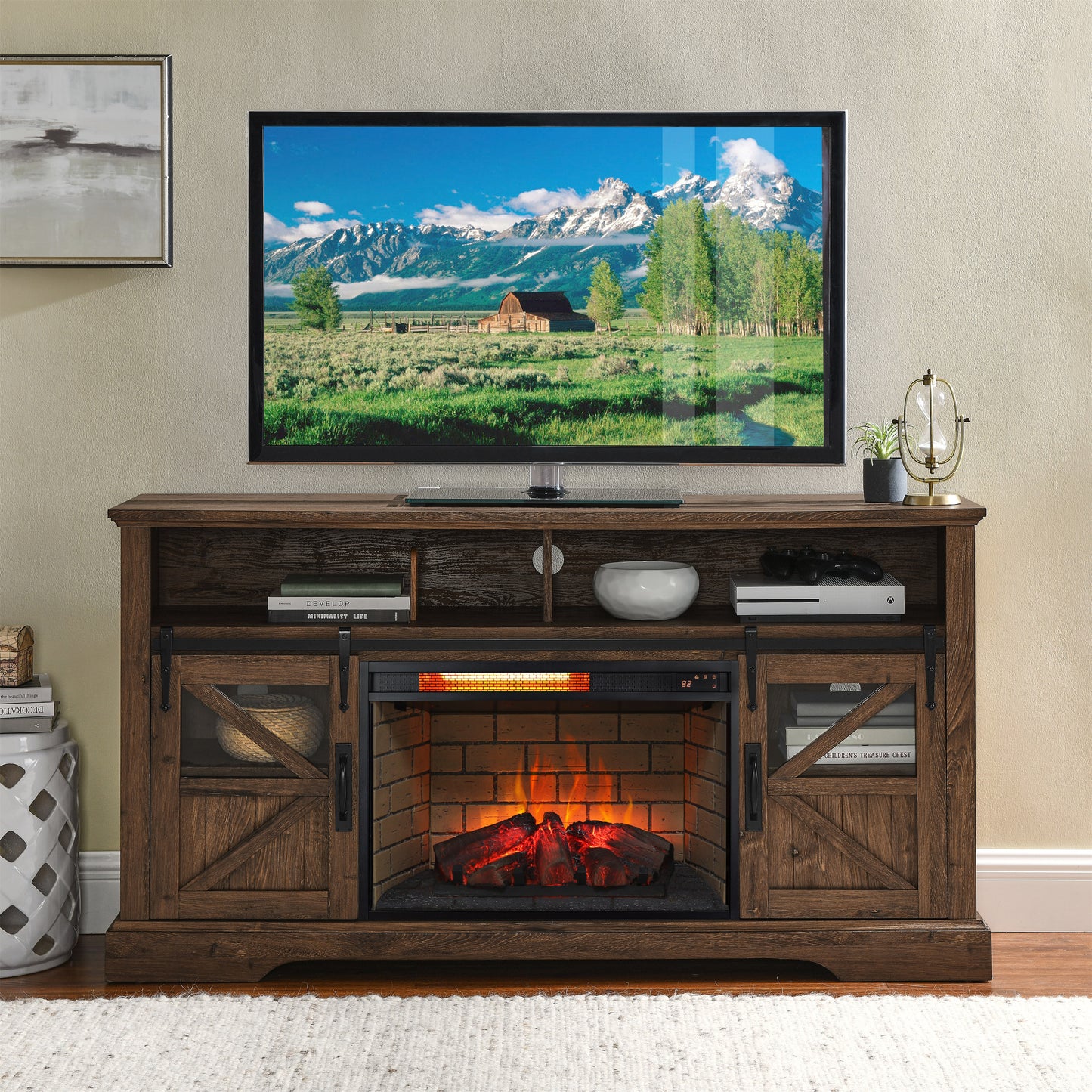 26-Inch Infrared Quartz Heater Fireplace Insert with Vintage Woodlog Design