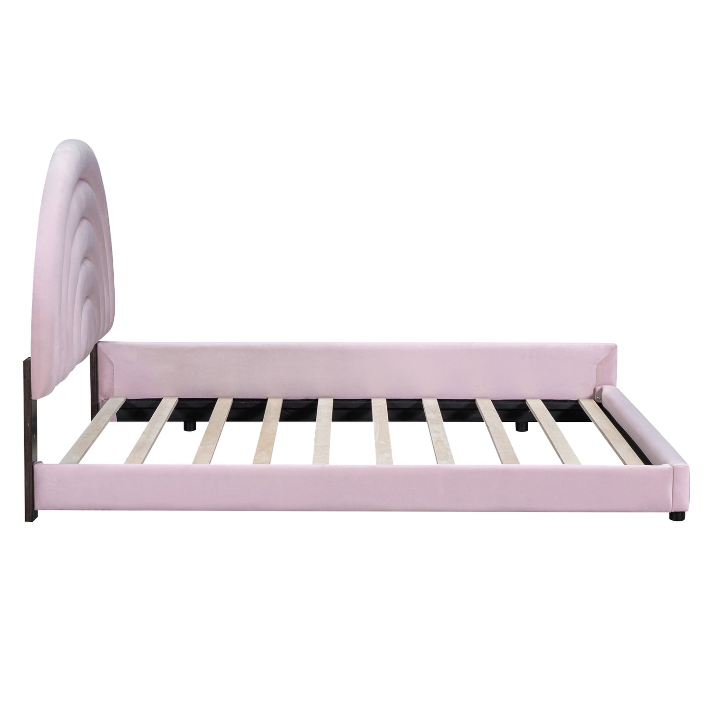 Twin+Full Upholstered Platform Bed Set with Semicircular Headboard, Pink