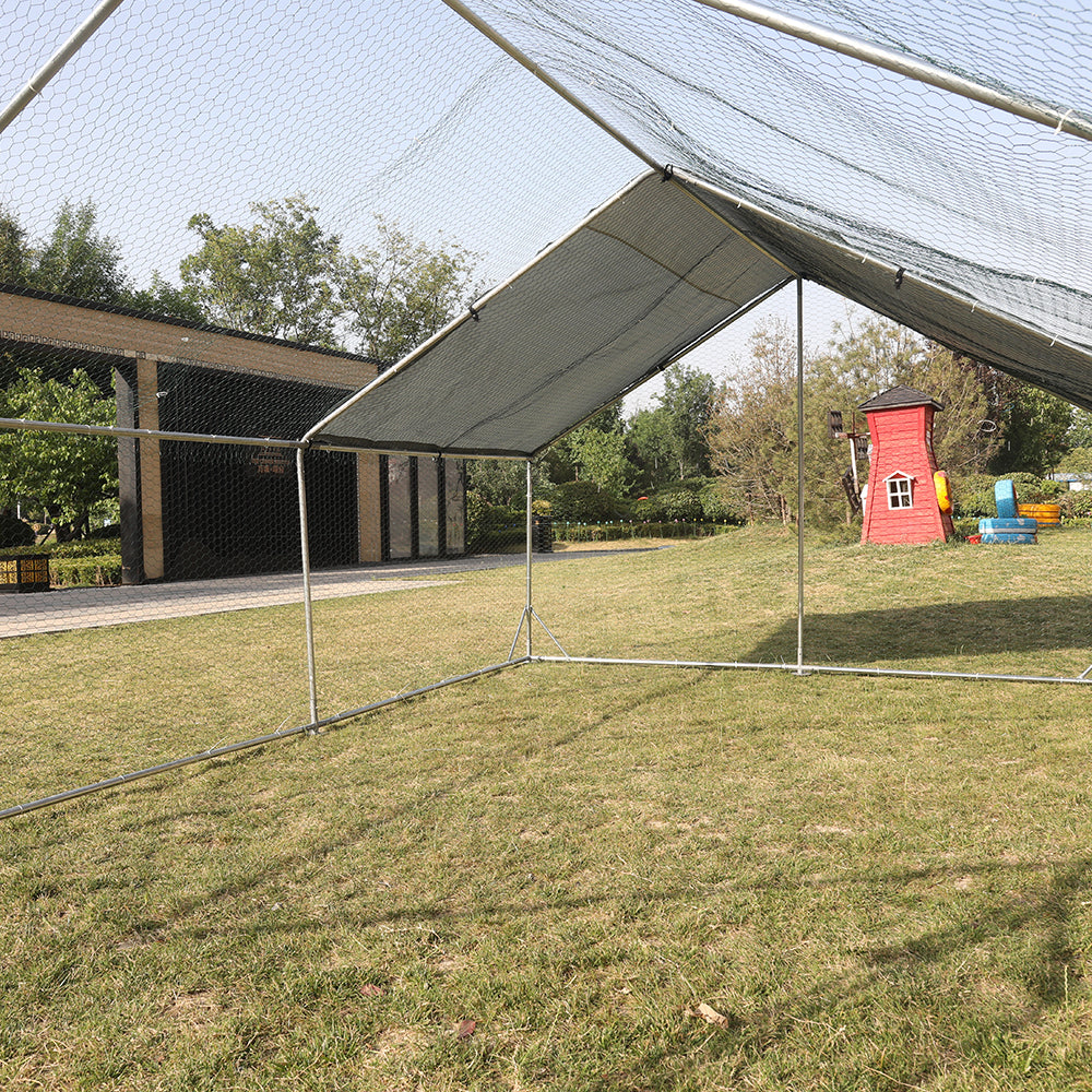 Large Metal Chicken Coop Walk-in Poultry Cage Hen Run House Rabbits Habitat Cage Spire Shaped Coop with Waterproof and Anti-Ultraviolet Cover (9.8' L x 19.7' W x 6.4' H)