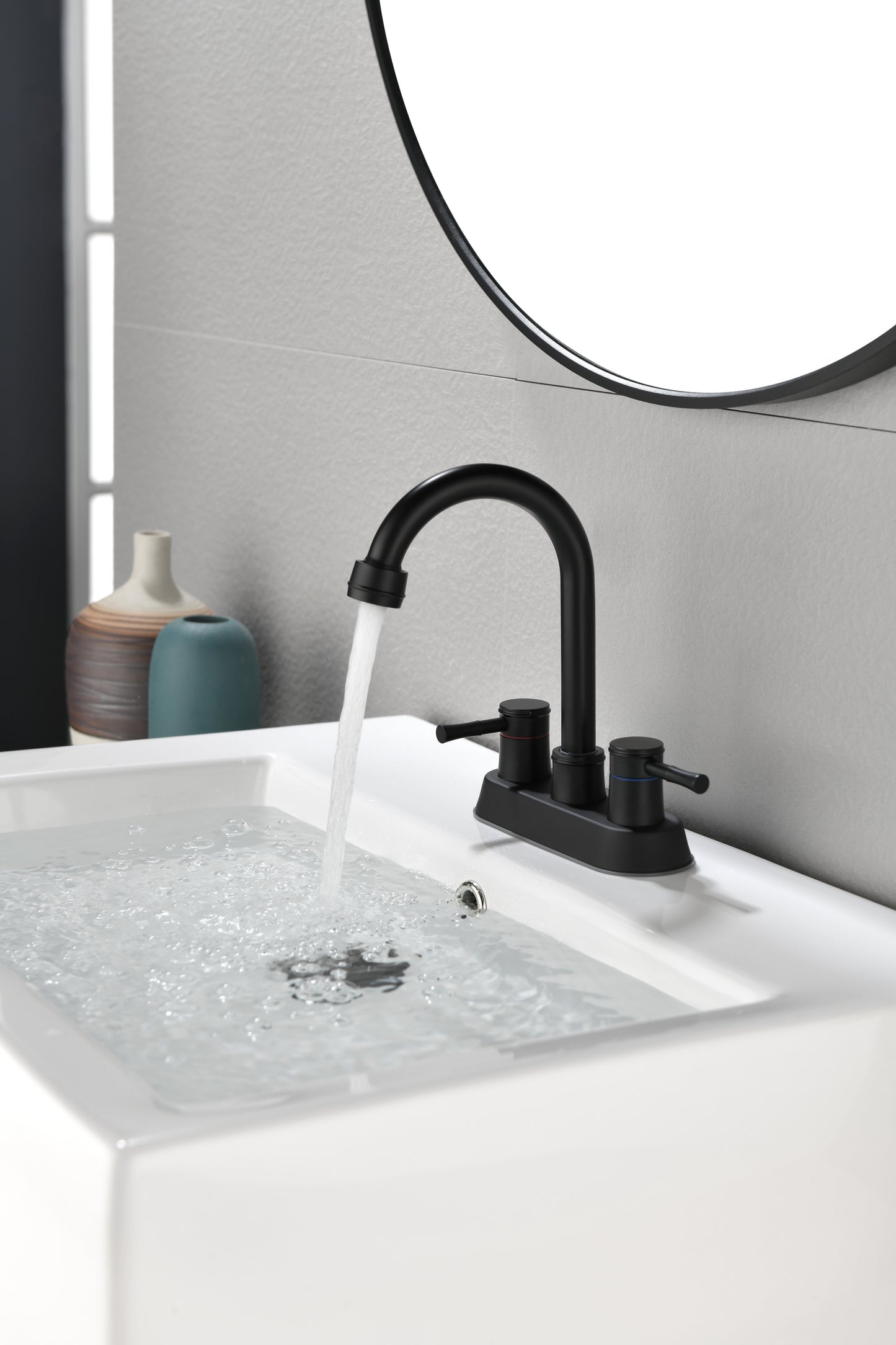 Modern Matte Black Bathroom Faucet with Dual Handle Controls