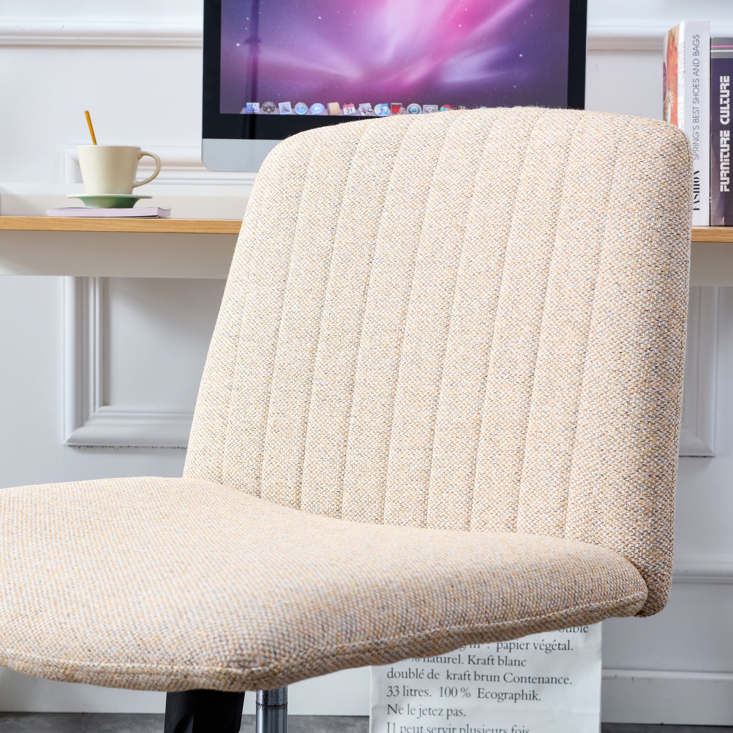 Fabric Material Home Computer Chair Office Chair Adjustable 360 ° Swivel Cushion Chair With Black Foot Swivel Chair Makeup Chair Study Desk Chair No Wheels