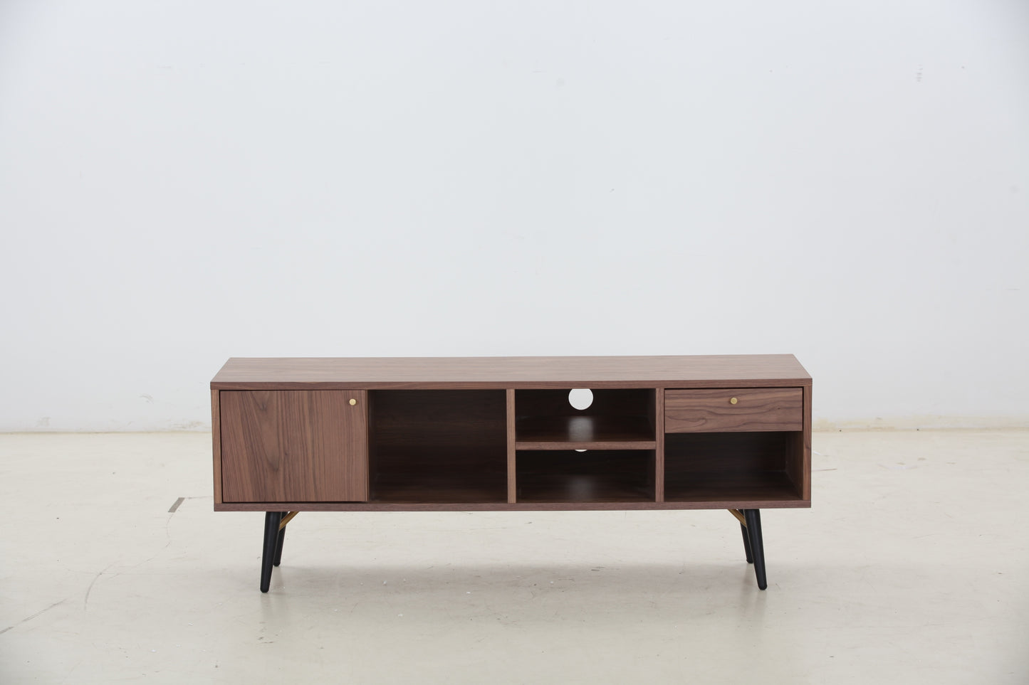 Walnut Finish Mid-Century TV Stand with Ample Storage