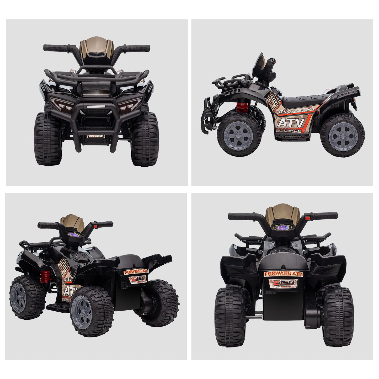 Kids ATV Four Wheeler  Ride on Car, Motorized Quad, 6V Battery Powered Electric Quad with Songs for 18-36 Months, Black