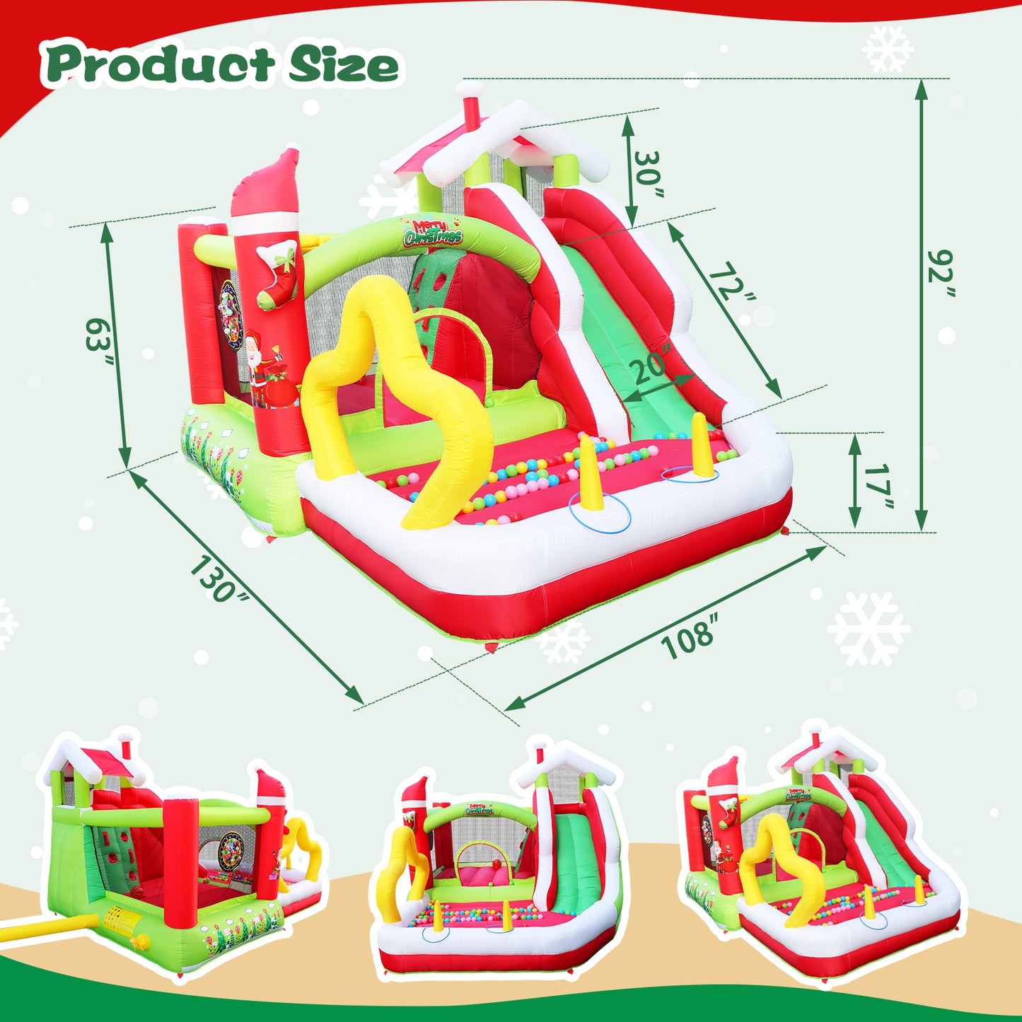 Christmas Joy Inflatable Bouncer with Slide for Kids - Complete Set with Blower