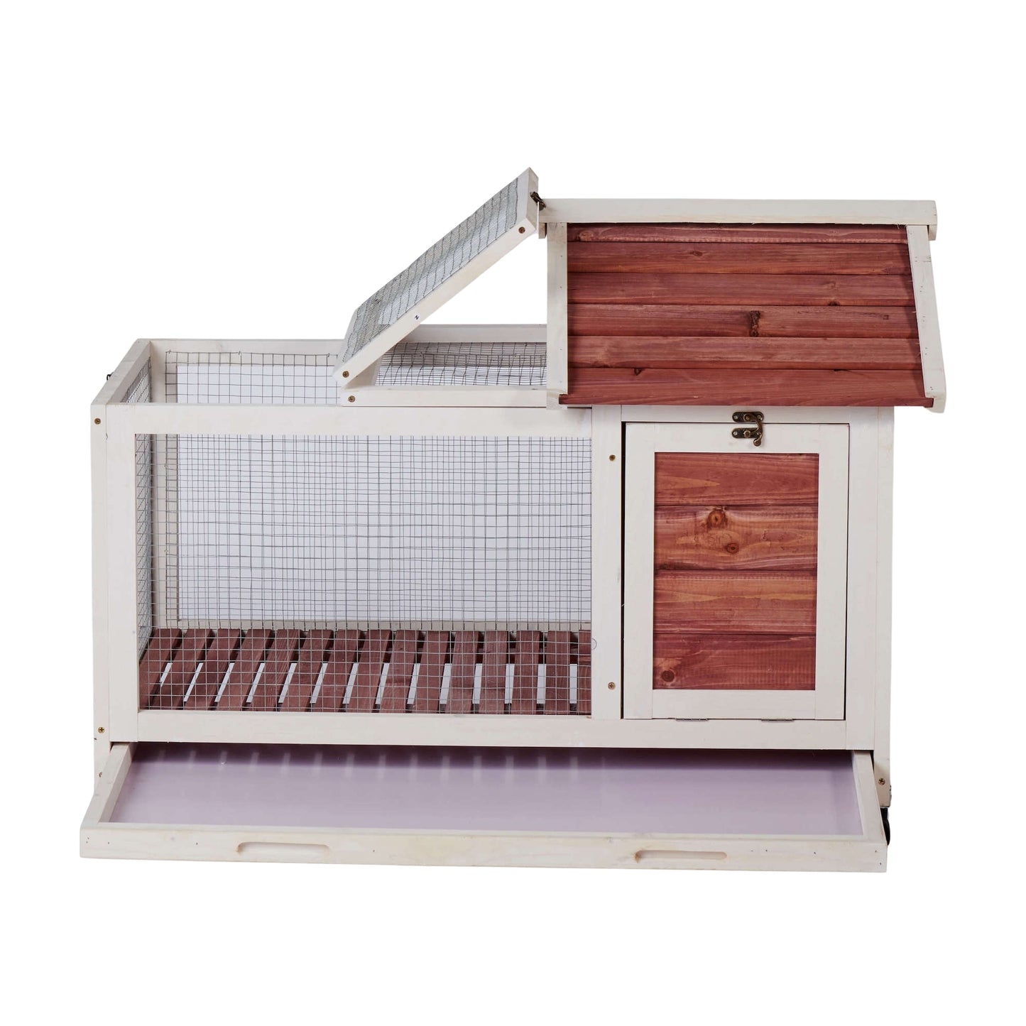 Wooden Rabbit Hutch 40.7" L x 23.4" W x 30" H, Bunny Cage with 4 Wheels, Auburn