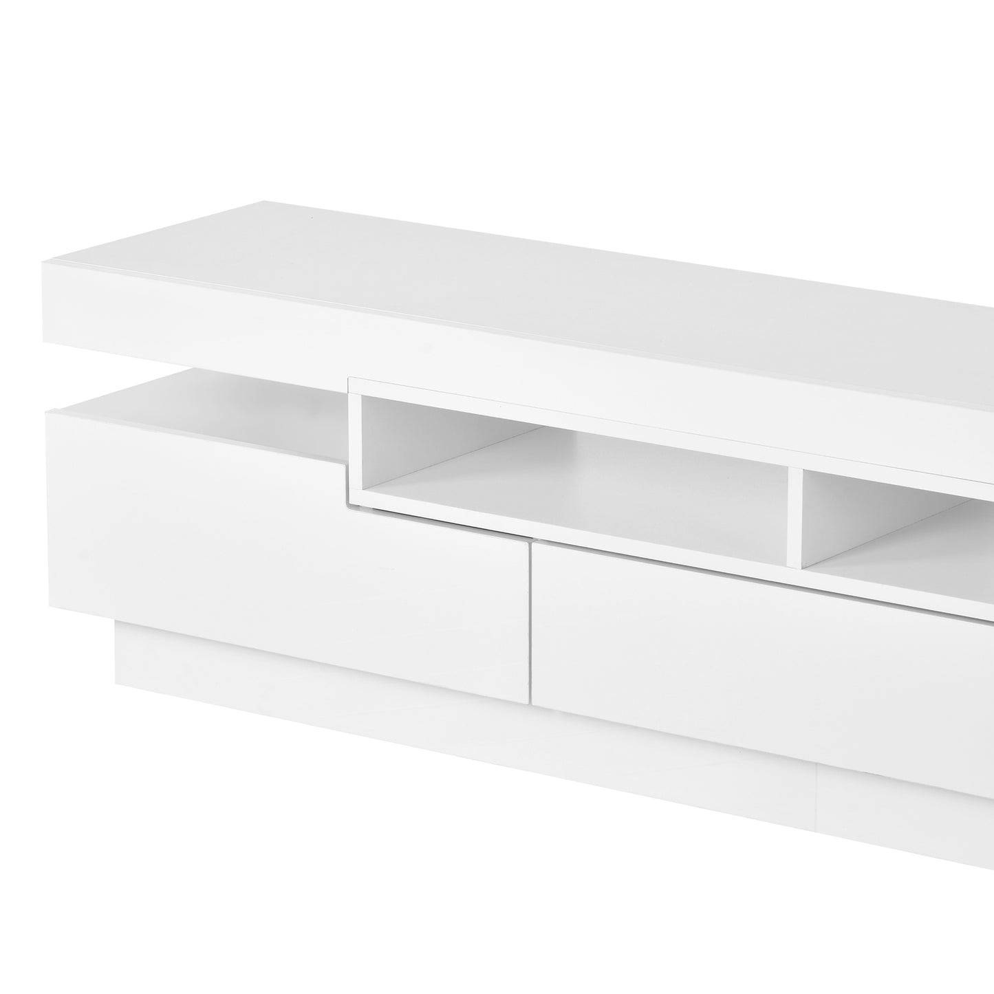 Sleek White TV Stand with Multi-Color LED Lights and Storage for 75 Inch TV