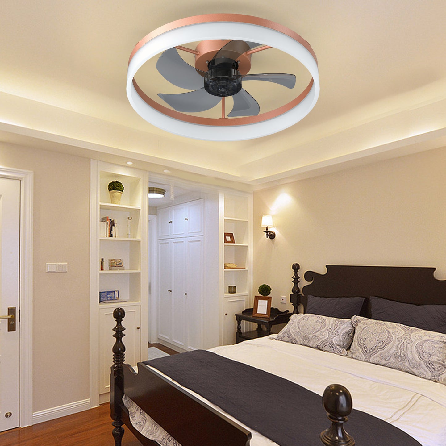 Rose Gold Modern Ceiling Fan with Dimmable LED Lights