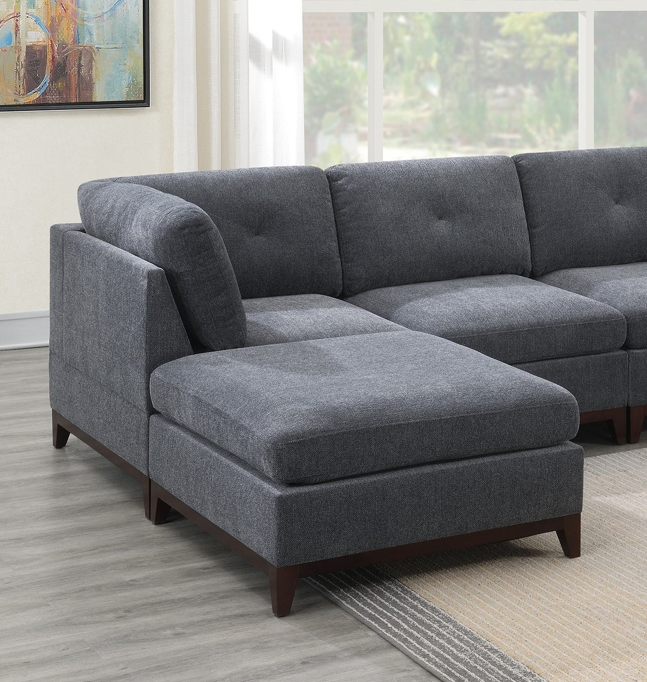 Ash Gray Chenille Fabric Modular Sectional 6-Piece Living Room Furniture Set