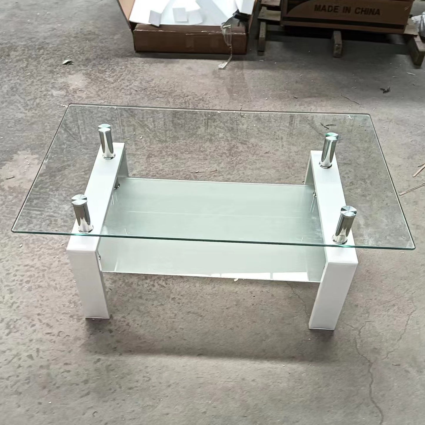 Clear Glass Coffee Table with Geometric Design and 2-Layers