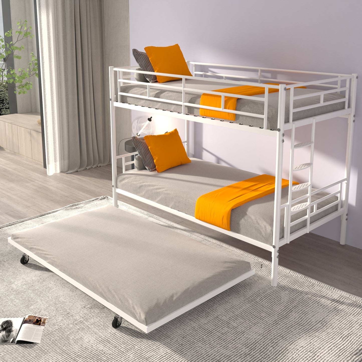 Bunk Bed with Trundle Twin over Twin in White - Sturdy, CPC Certified, Easy Assembly