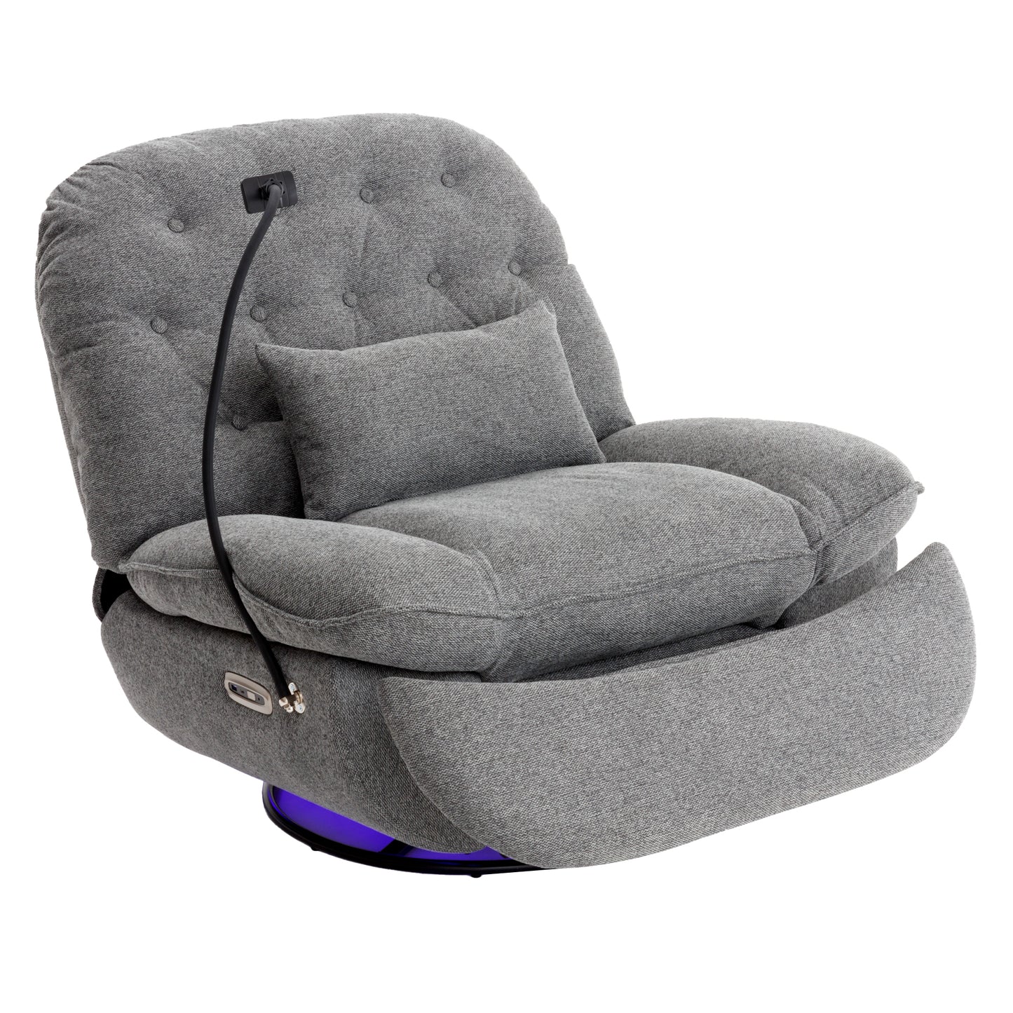 Smart Grey Recliner with Swivel, Voice Control, and Bluetooth Music Player