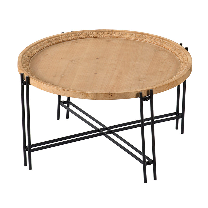 Round Wooden Coffee Table with Modern Metal Legs