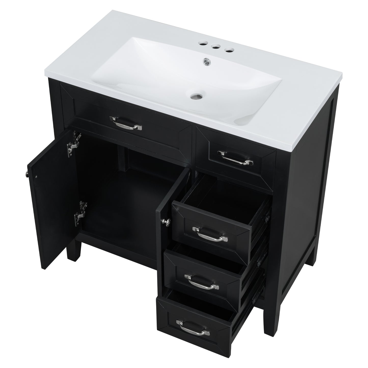 36" Bathroom Vanity with Sink Combo, Black Bathroom Cabinet with Drawers, Solid Frame and MDF Board