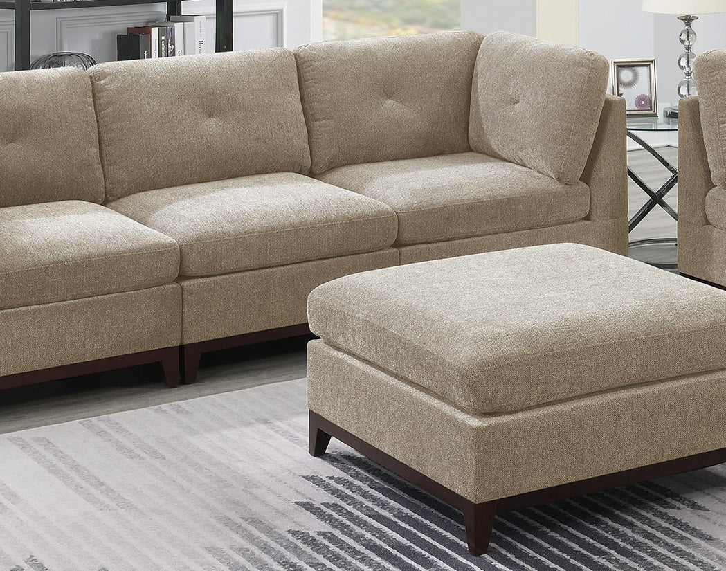 Camel Chenille Fabric Modular Sectional Sofa 6-Piece Set with Tufted Back and Exposed Wooden Base