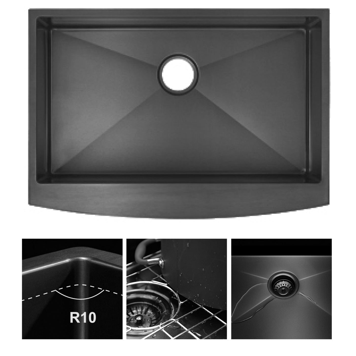 Luxurious 30 Farmhouse Kitchen Sink with Black Gunmetal Finish and Nano Protective Coating