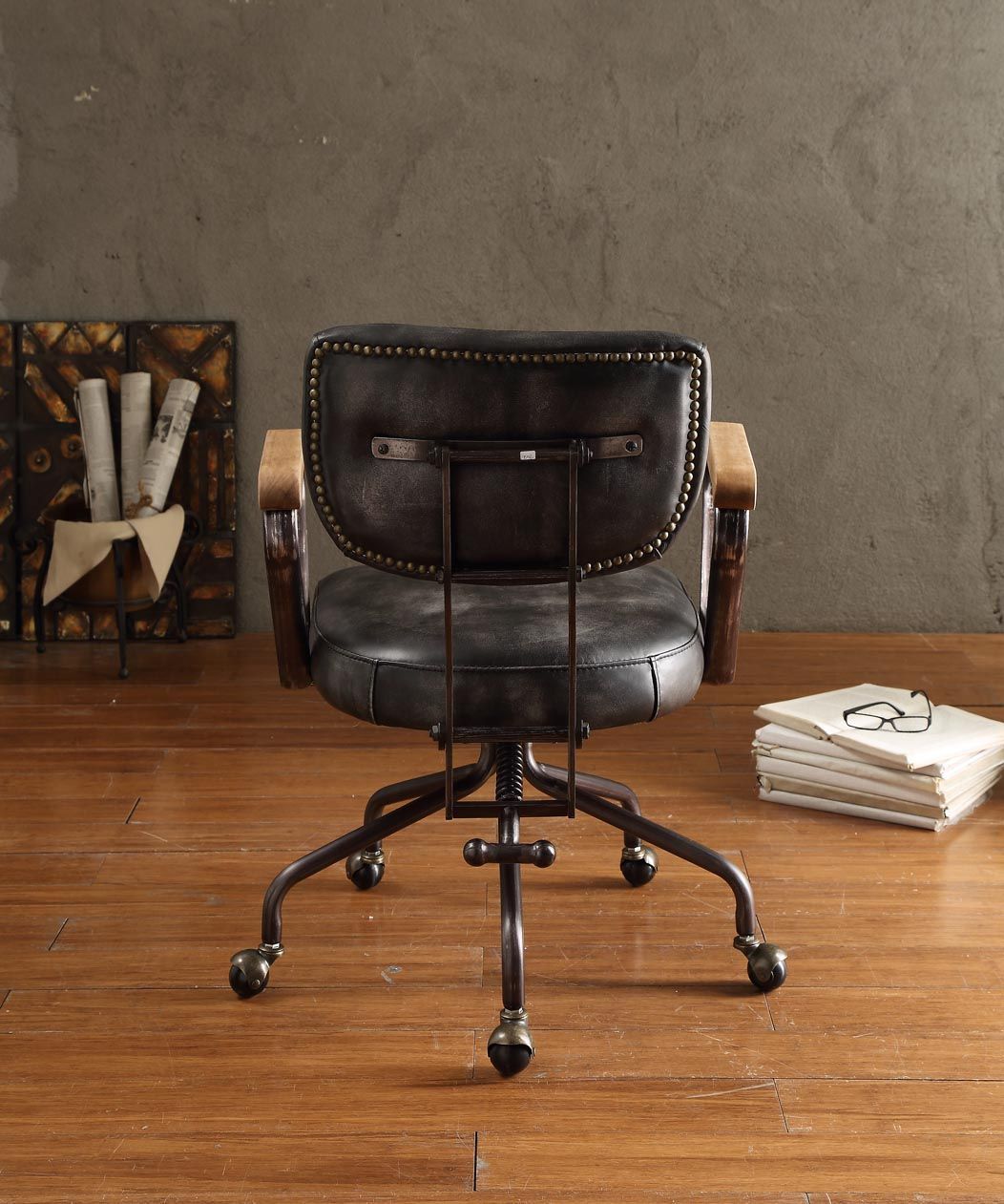 Hallie Office Chair in Vintage Black Top Grain Leather 92411