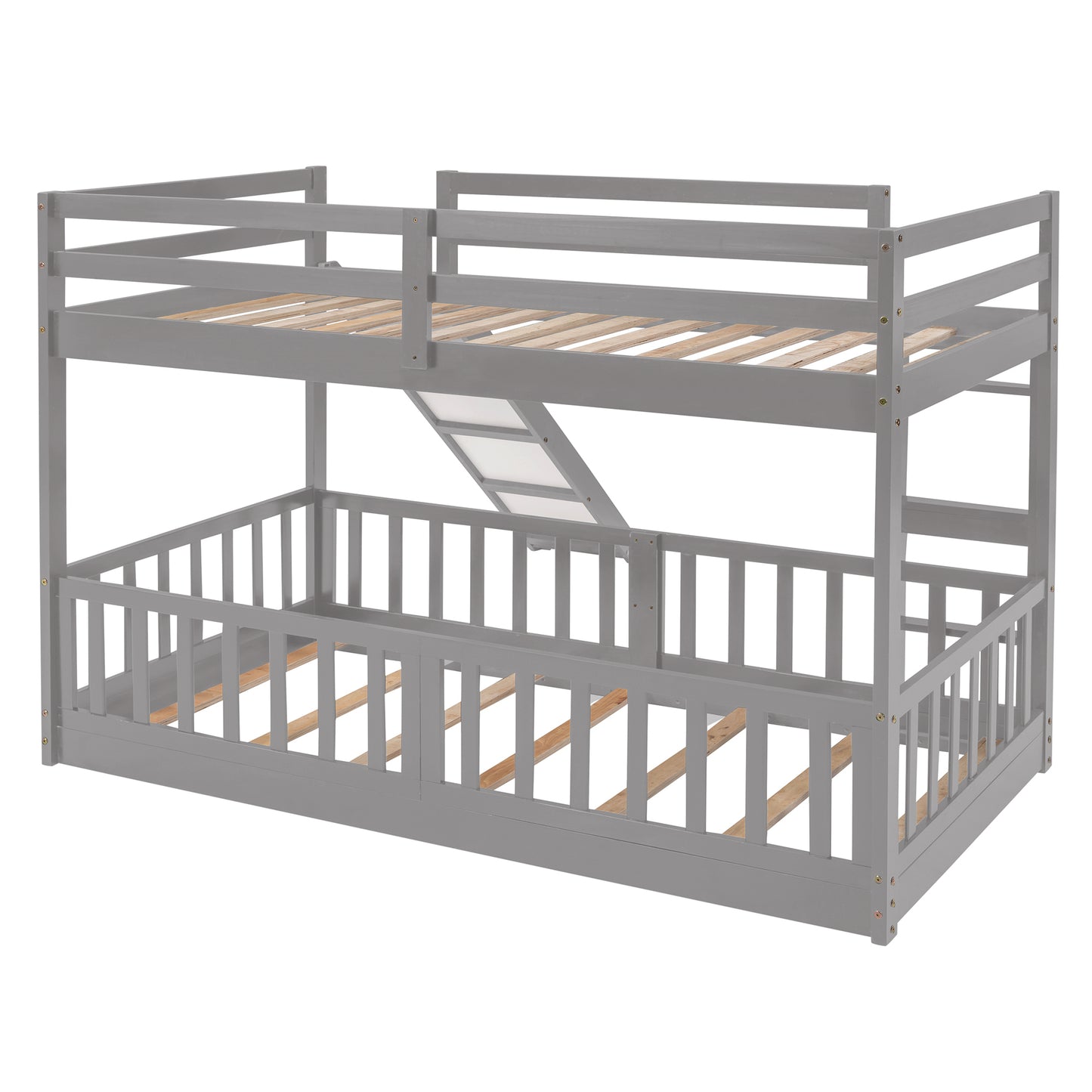 Gray Twin Bunk Bed with Slide, Ladder, and Space-Saving Design for Cozy Bedrooms