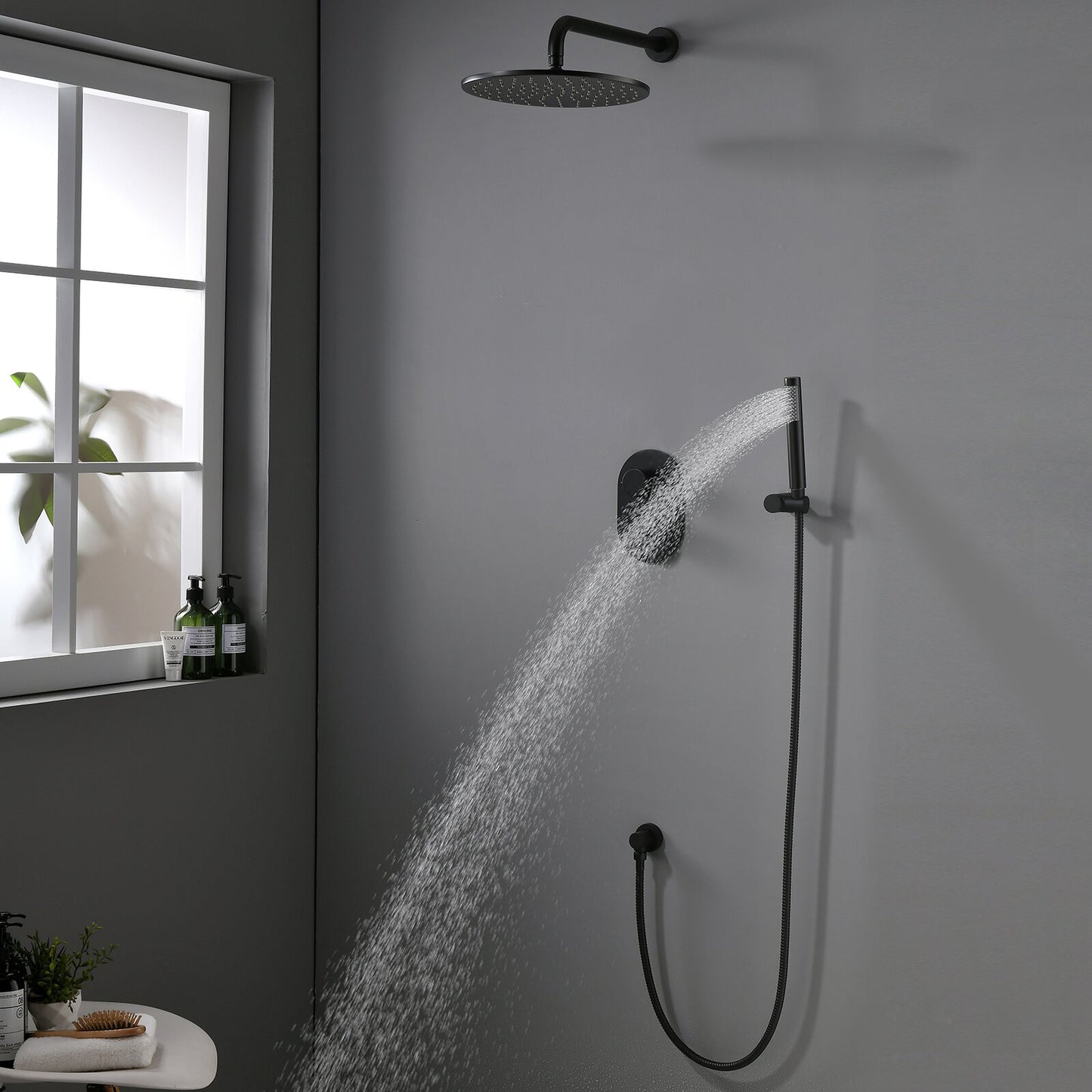 Matte Black Thermostatic Rainfall Shower System with 10 Head
