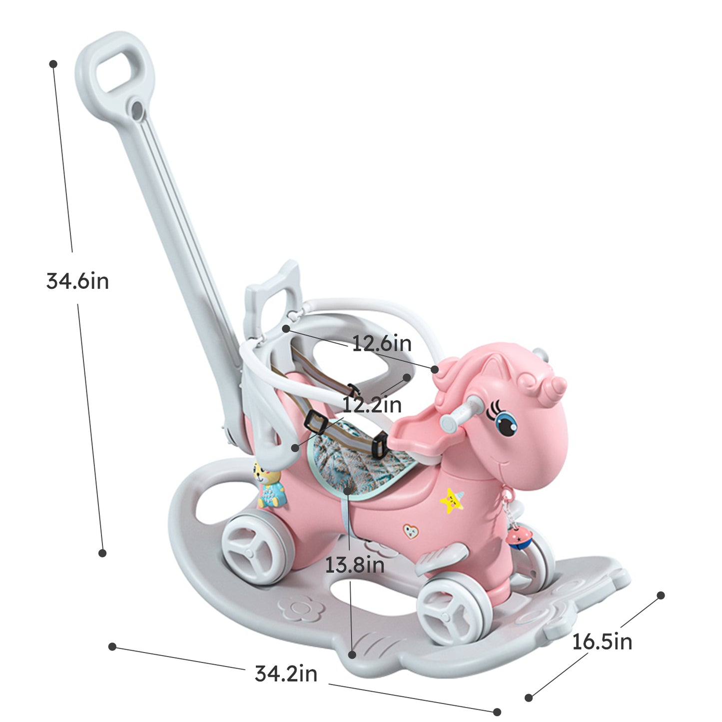 4-in-1 Unicorn Pink Rocking Horse and Ride-On Toy for Toddlers