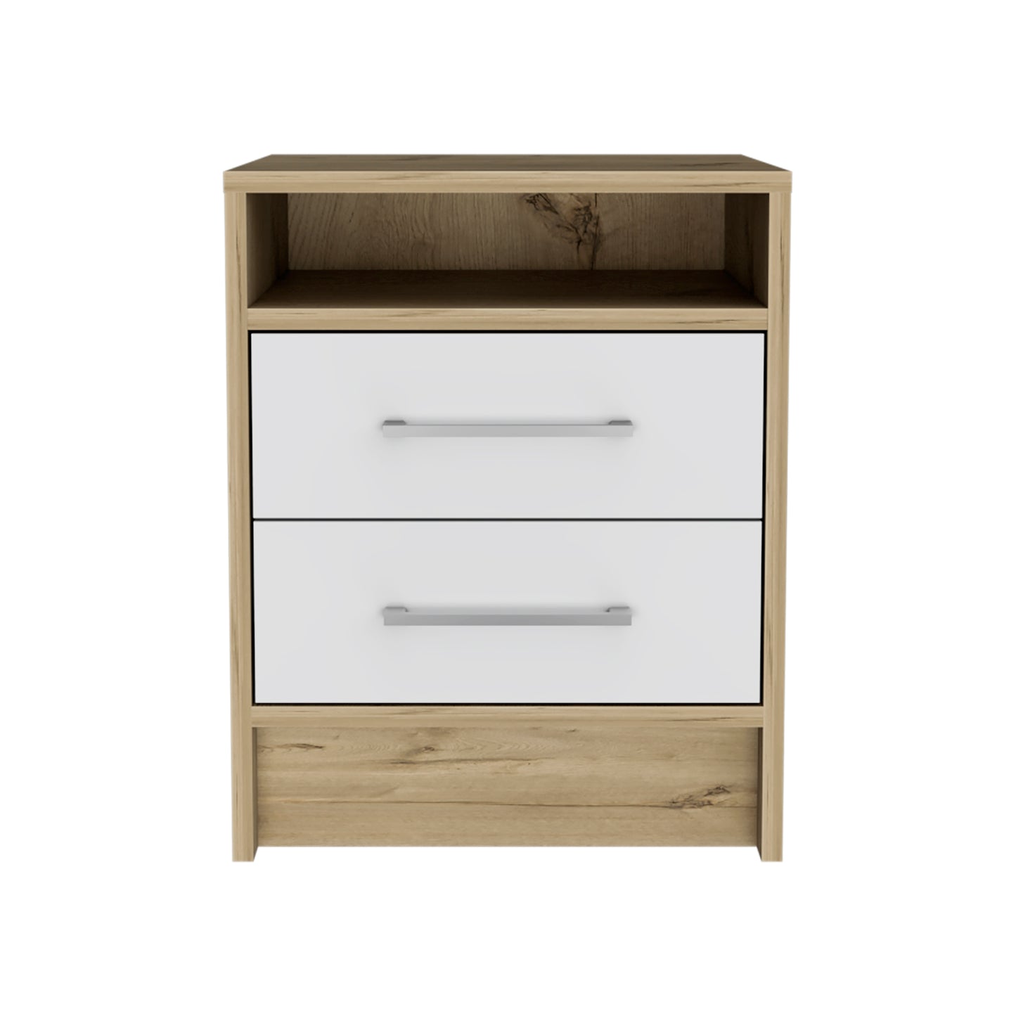 Rowley 2-Drawer 1-Shelf Rectangle Nightstand White and Light Oak